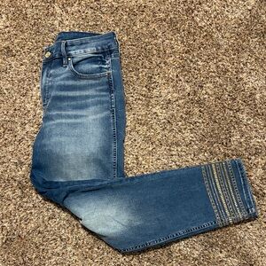 White House Black Market Blue Jeans with Gold Embroidery